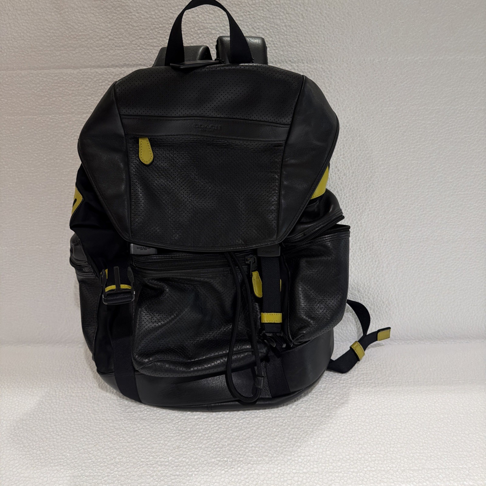 Coach Trek Large Black and Yellow Premium Leather Backpack -NICE-$650
