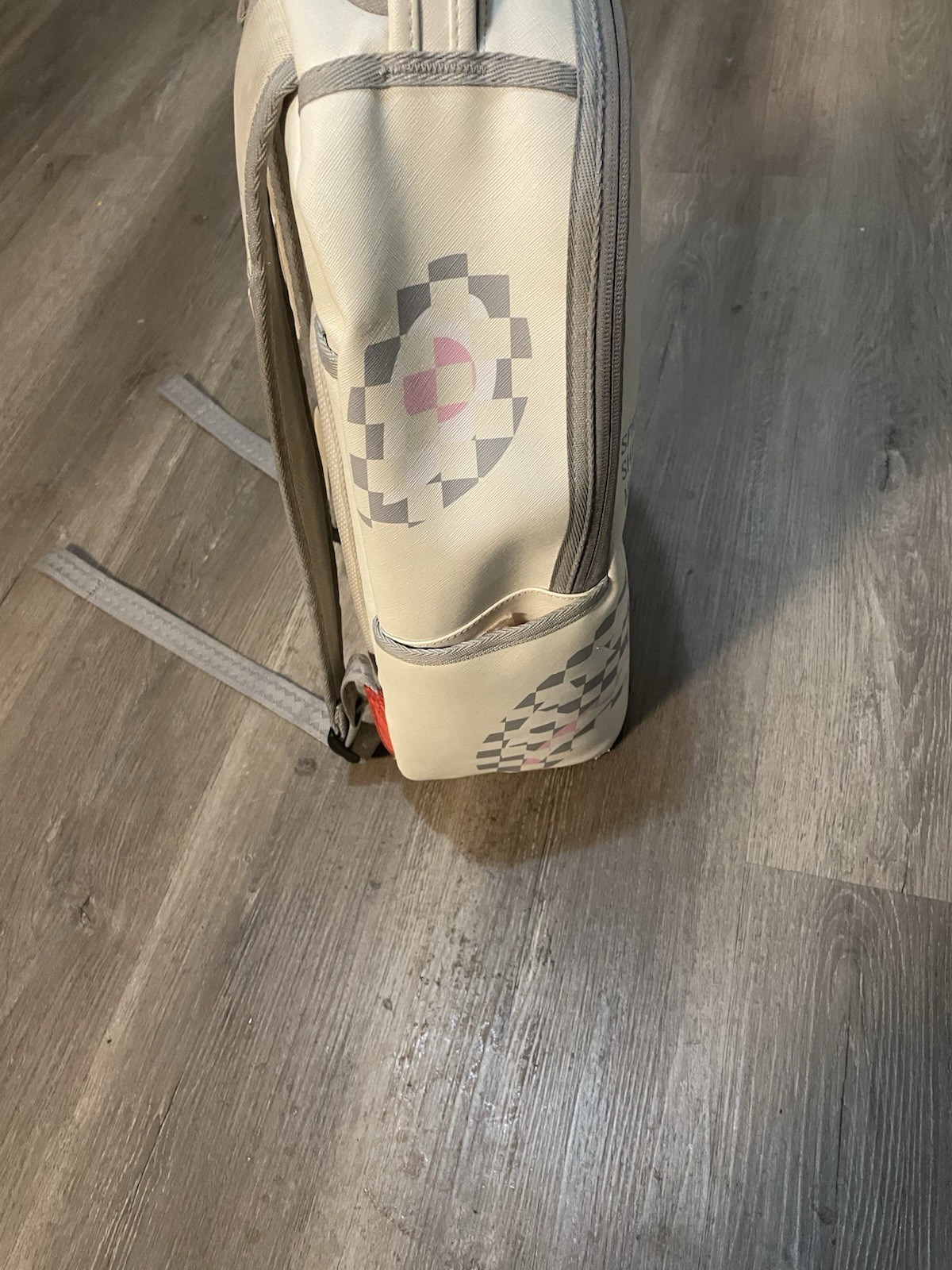 Limited Edition Autographed Checkered Backpack White Pink Gray