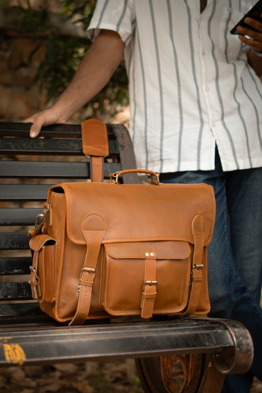 16 inch Leather Laptop Messenger Bag for Men Satchel Office Business Briefcase