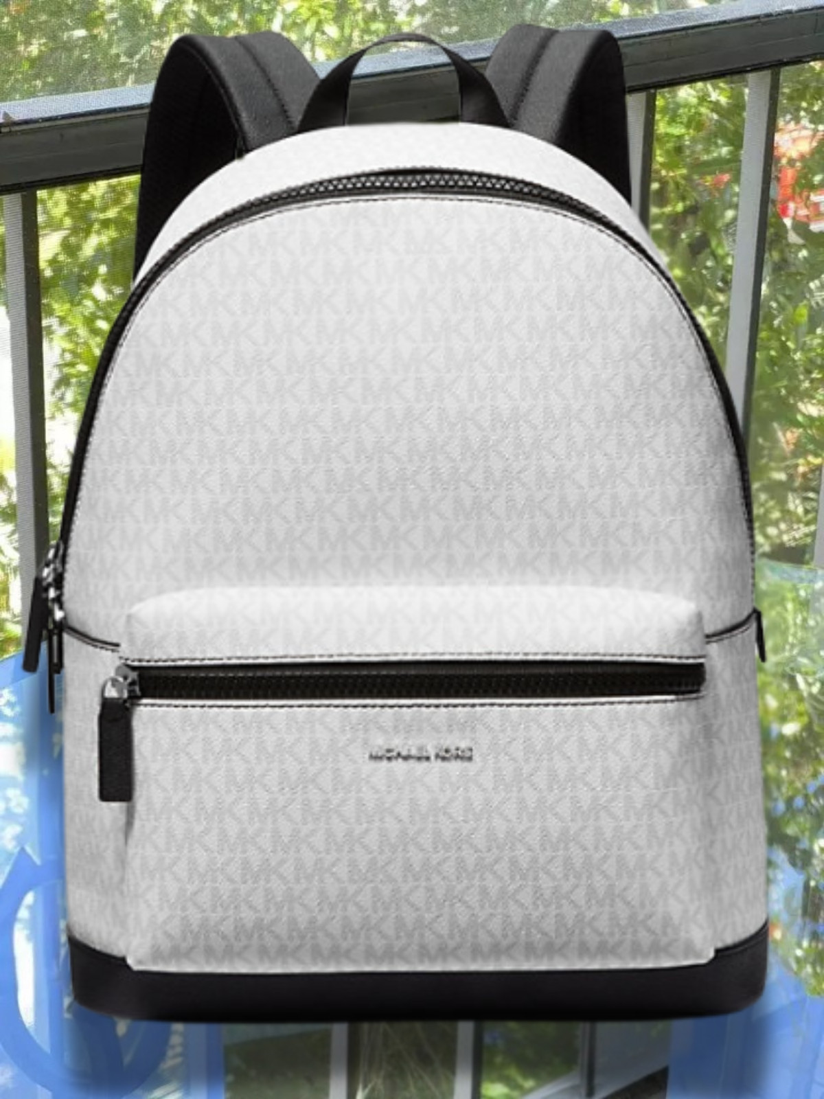 Michael Kors Cooper Men Logo Zipper Front Pocket Backpack Bag Bright White