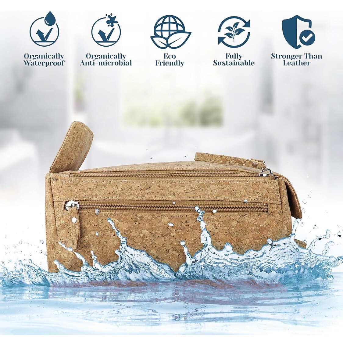Denali Premium Cork Leather Compact Toiletry Bag Waterproof Travel Organizer