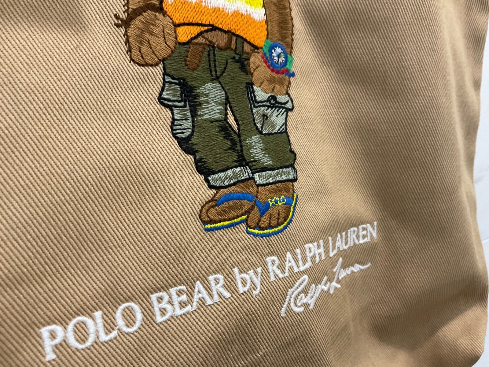 Polo Ralph Lauren Khaki Tan BEACH SHOP BEAR Cotton Twill Embroidered Tote Bag