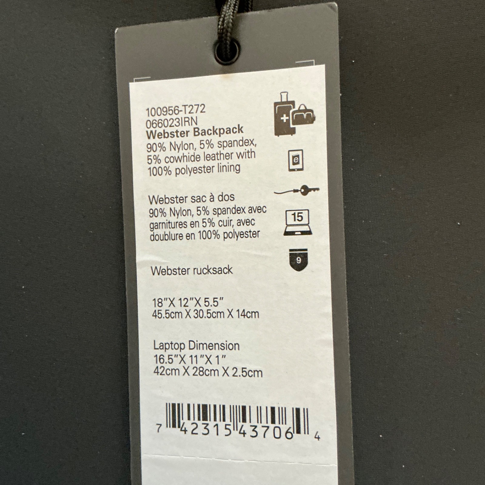 TUMI WEBSTER HARRISON BACKPACK / BACK PACK, GRAY BLACK. EXCELLENT CONDITION!