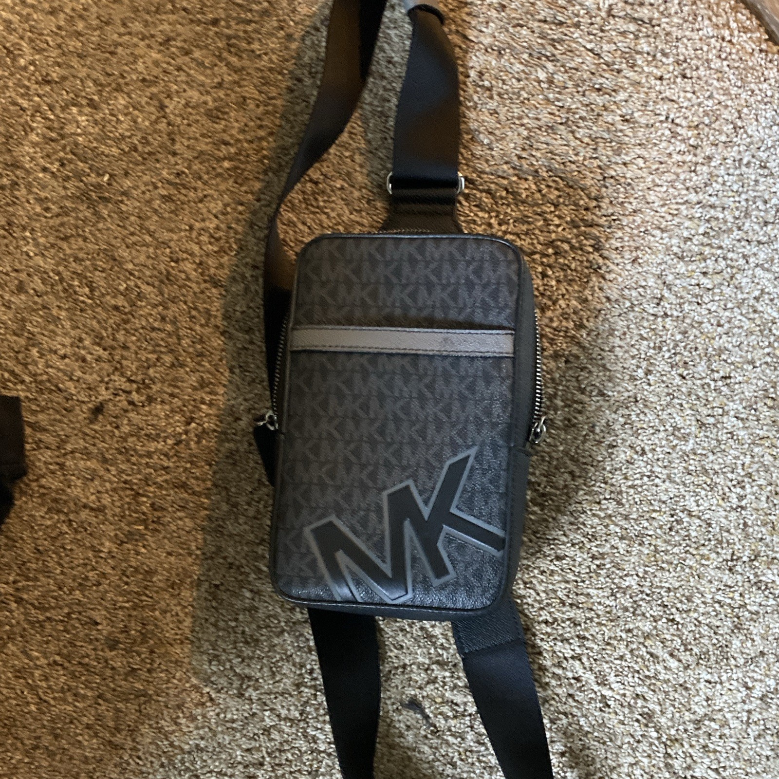 Michael Kors MK Logo Small Crossbody Bag Zip Black/Gray Adjustable Strap Pockets