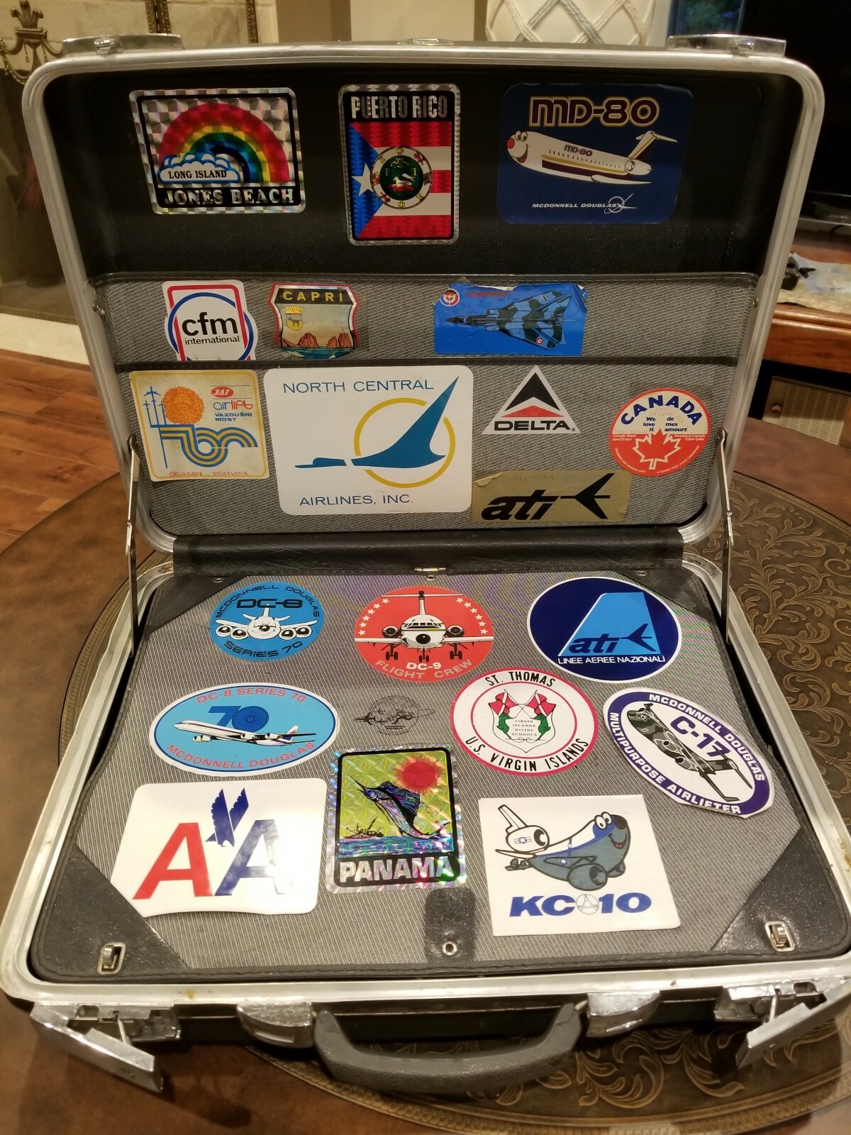 Vintage 1960’s Sears Forecast Hard Shell Attache briefcase with Decals/Stickers