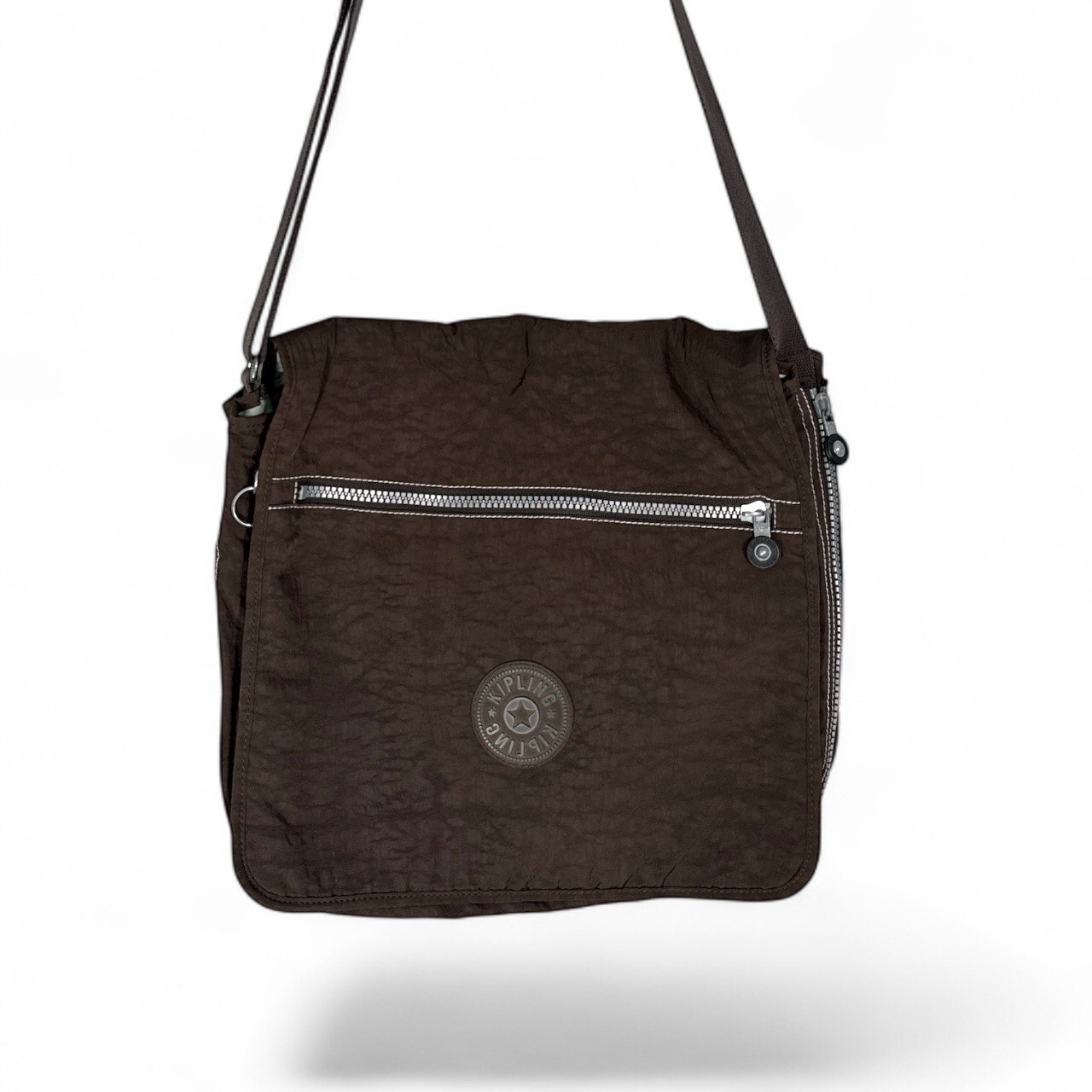 Kipling Messenger Bag Nylon Charcoal Adjustable Strap Pockets Expandable