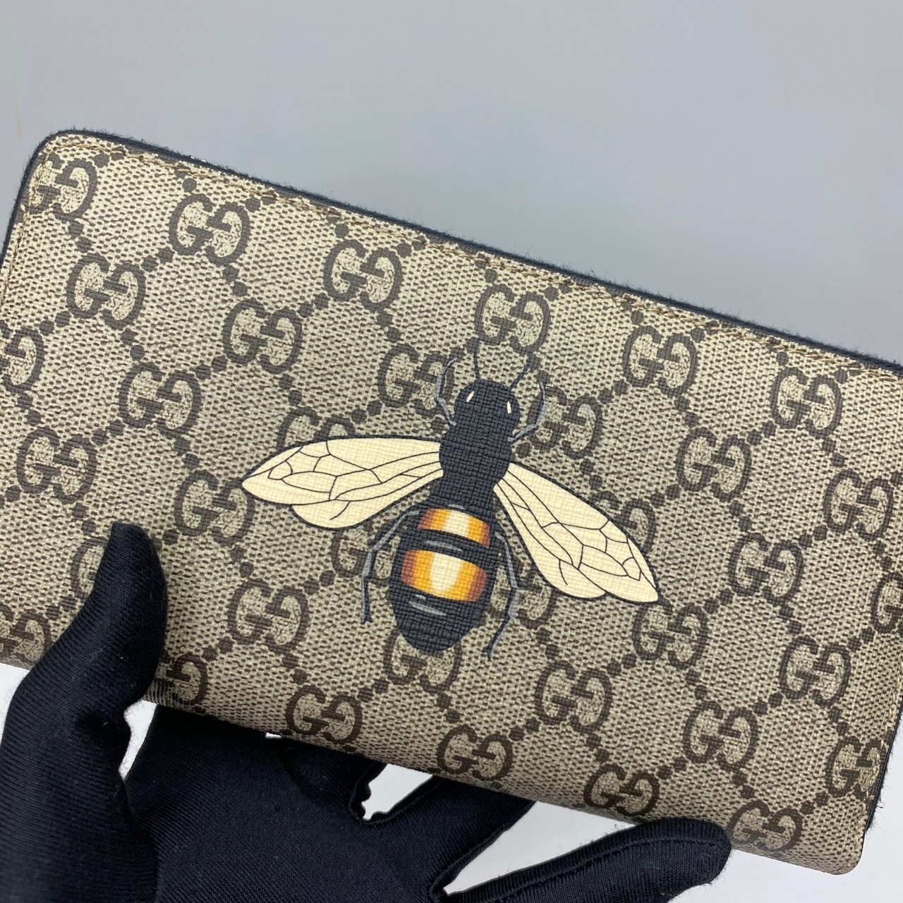 Gucci Pre-Owned Authentic Bee Wallet Monogram Canvas 19x10x3cm Free Shipping