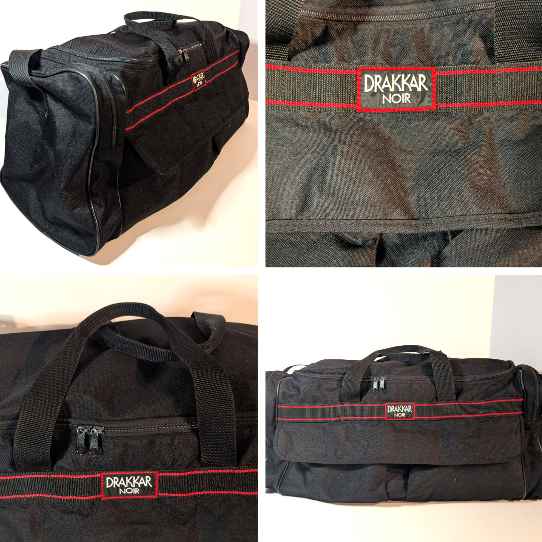 Vintage Drakkar Noir Travel Weekend Gym Duffle Bag Black 80s Cologne Travel Tote