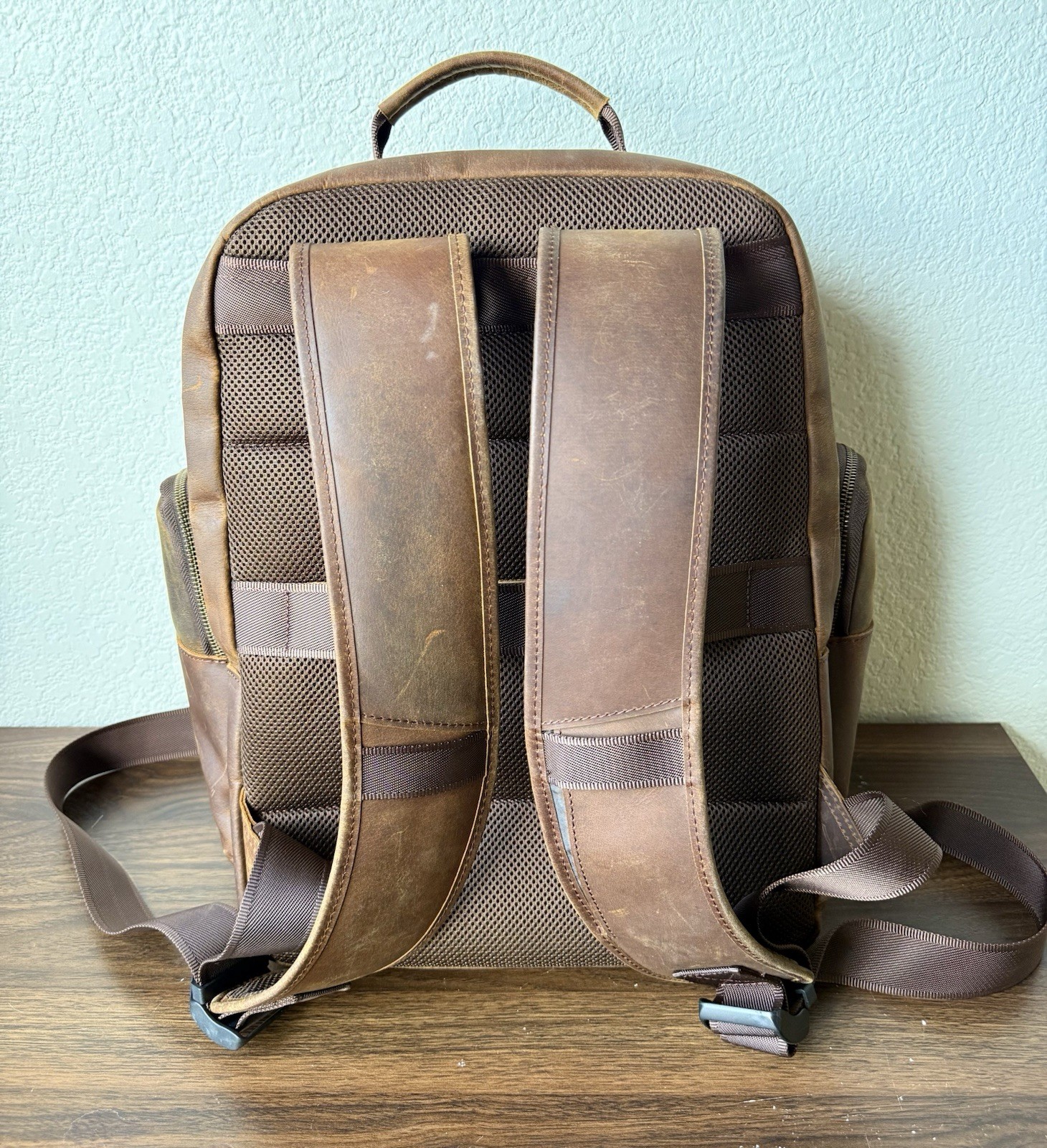 Tiding Leather Two Tone Leather Backpack Brown With Charging Laptop Bag