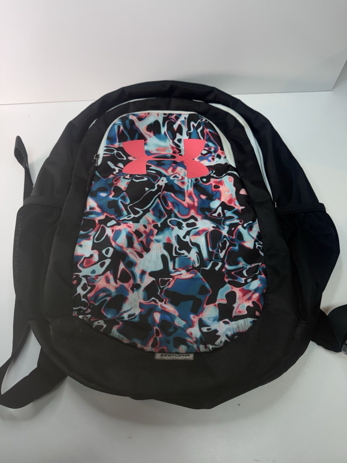 Under Armour Hustle Backpack Black Pink Blue School Book Bag Sports Travel