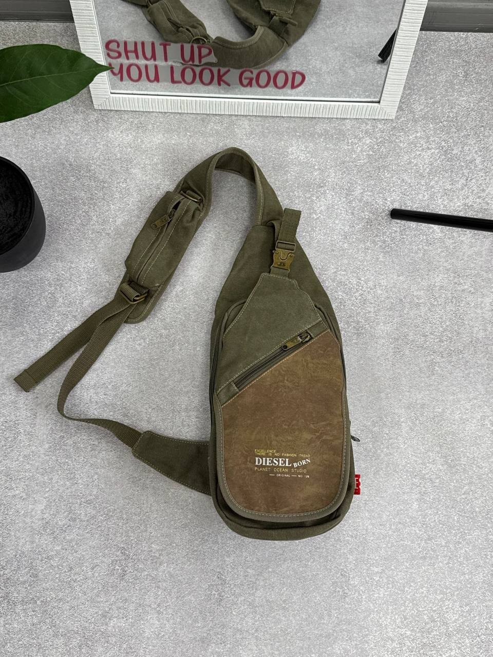 Vintage Diesel Y2K Military shouldes messenger sling bag haki retro backpack