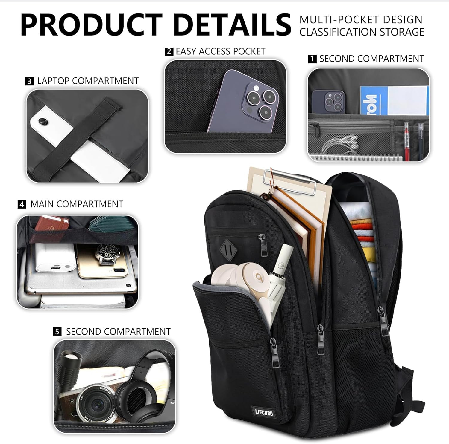 Black Backpack for Men, School Backpack for Boys Teens,15.6 Inch Laptop Back Pac