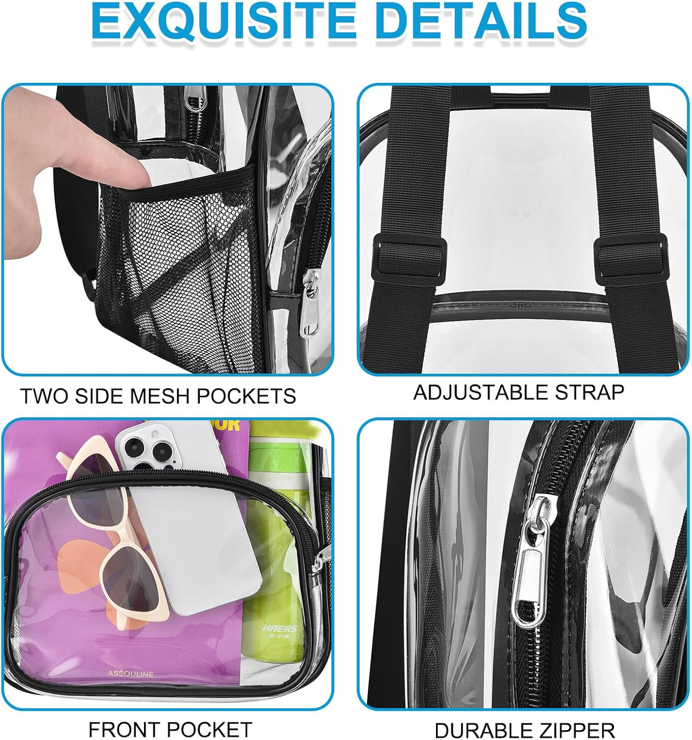 Clear Backpack for Stadium Events Clear Backpack 12x12x6 with Front Pocket for C