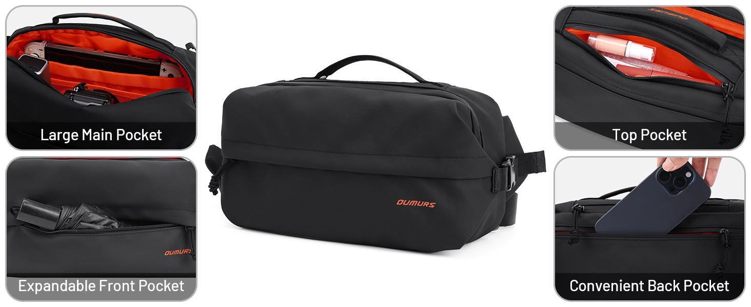 Oumurs 6L Expandable Crossbody Backpack Sling Bag for Men