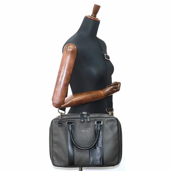 BVLGARI Weekend Briefcase Small Gray Black 2way Shoulder Men Business Bag 32541