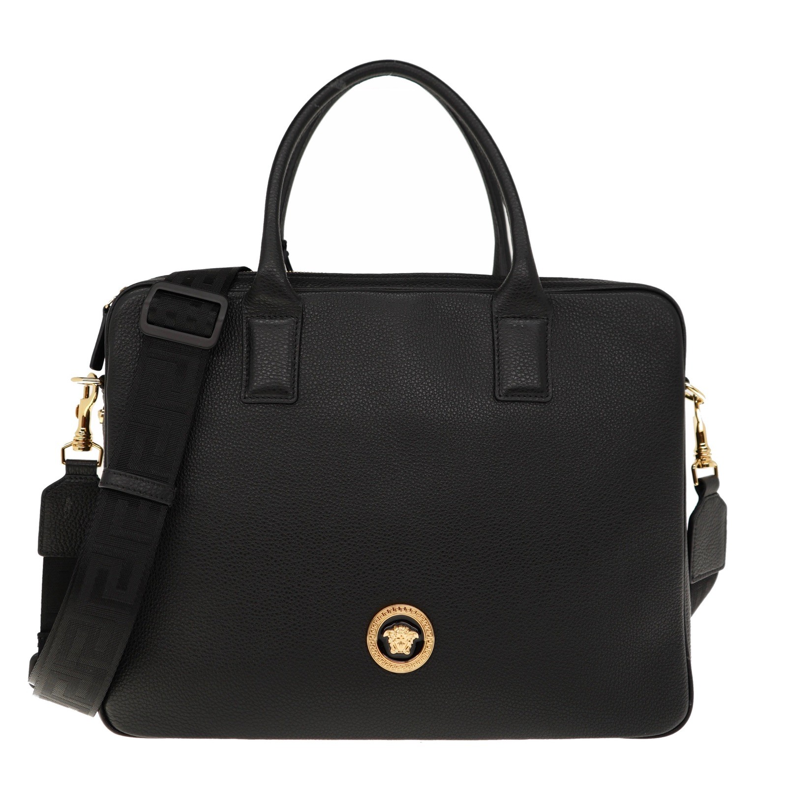 Versace Medusa Briefcase Document Case Black Grainy Leather New