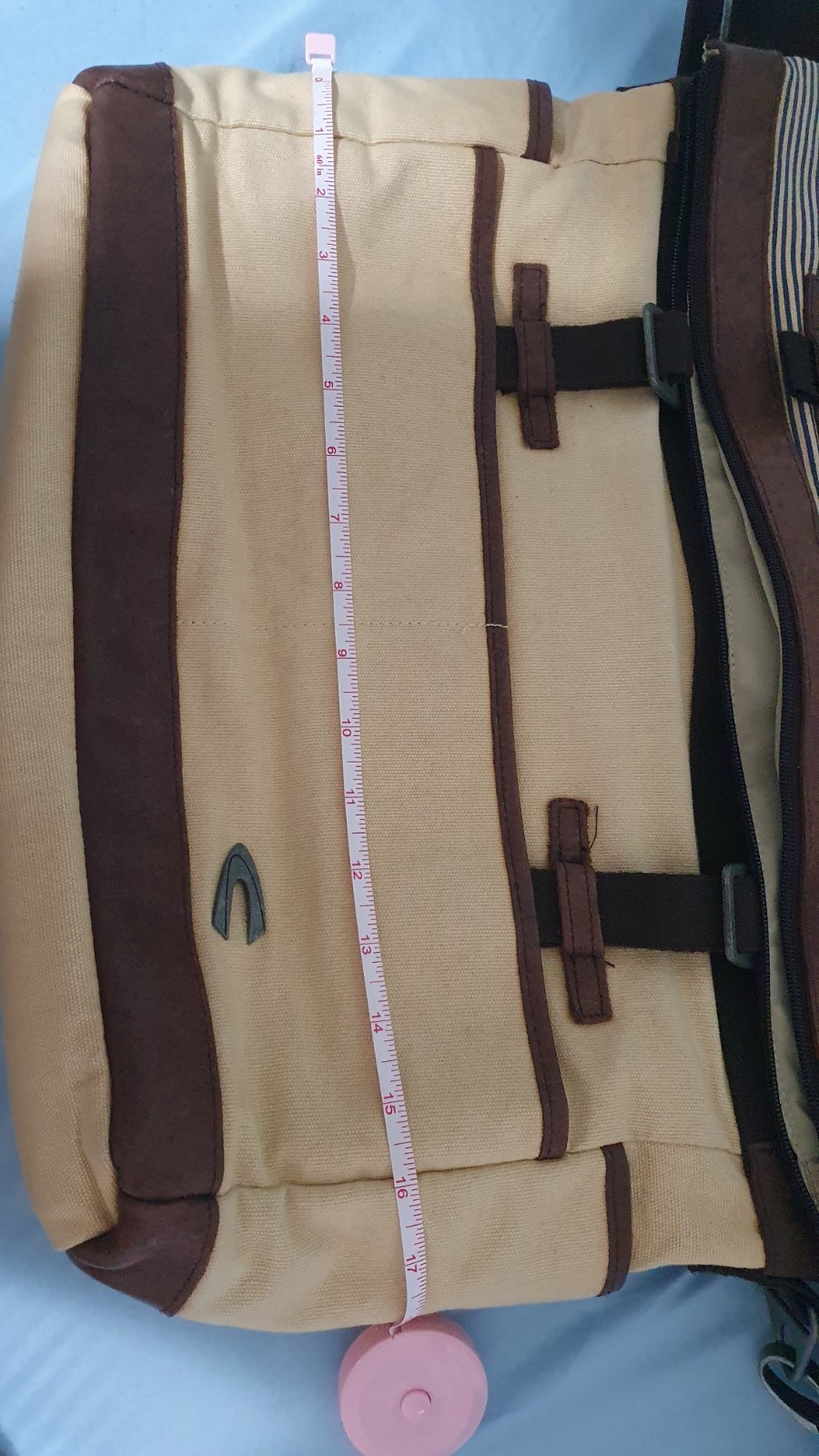 Camel Active Men’s Messenger Bag Beige/Brown Zip Buckle Adjustable Strap Striped