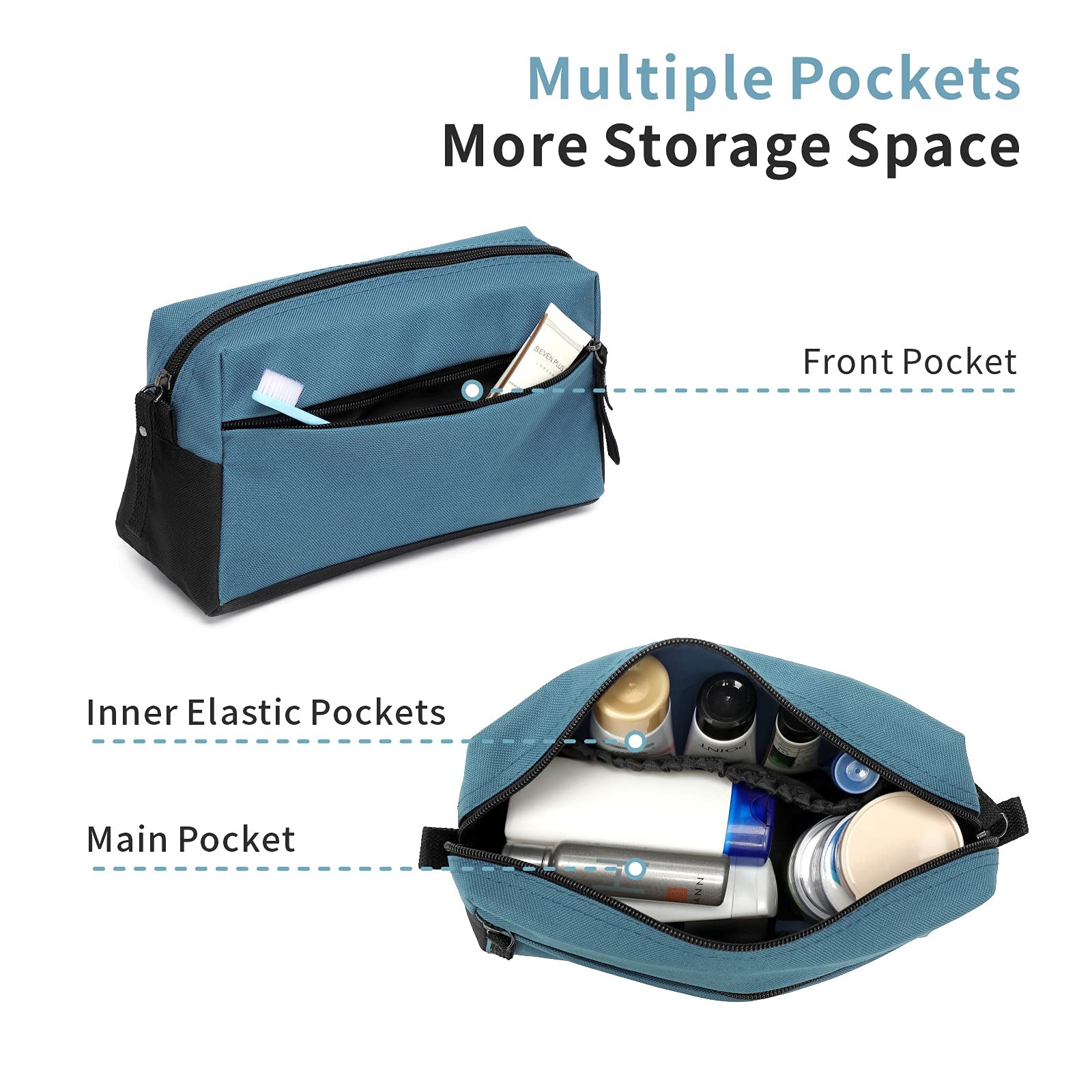 BuyAgain Toiletry Bag, Travel 9.25x5x3.75 inches, Silver Blue