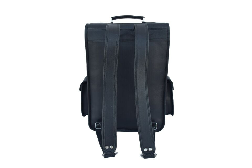 Black Leather Backpack Shoulder Bag 17 In Laptop Rucksack Office School Daypack