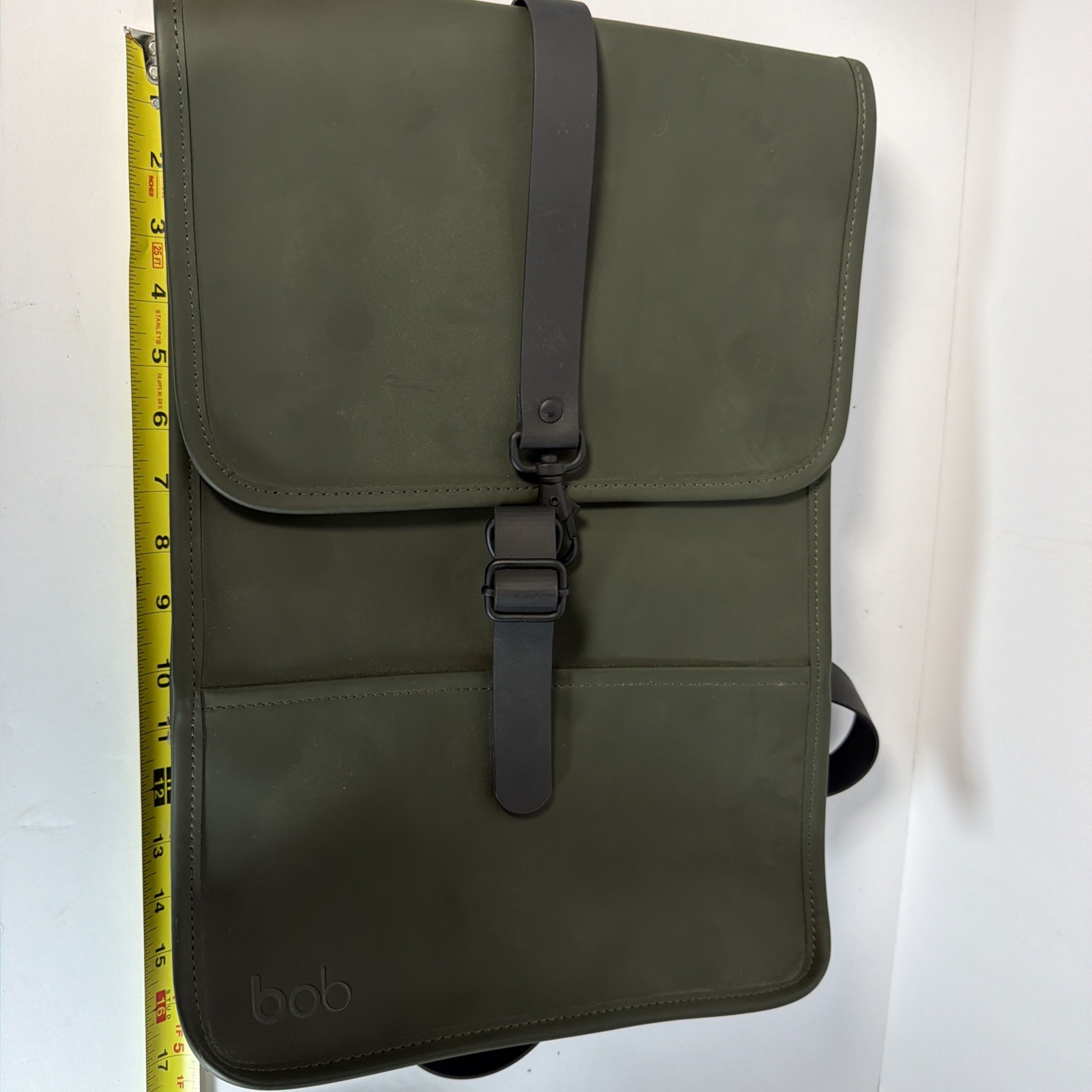 RAINS Waterproof Backpack Olive Green Rubberized Laptop Bag Minimalist Unisex