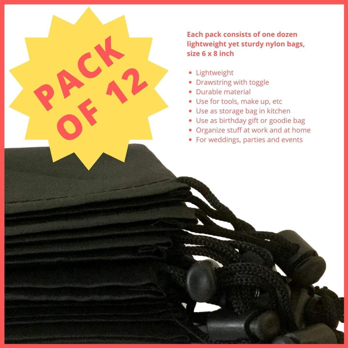Drawstring Bag with Toggle – Nylon Cinch and Ditty Pouch for Office Storage (6