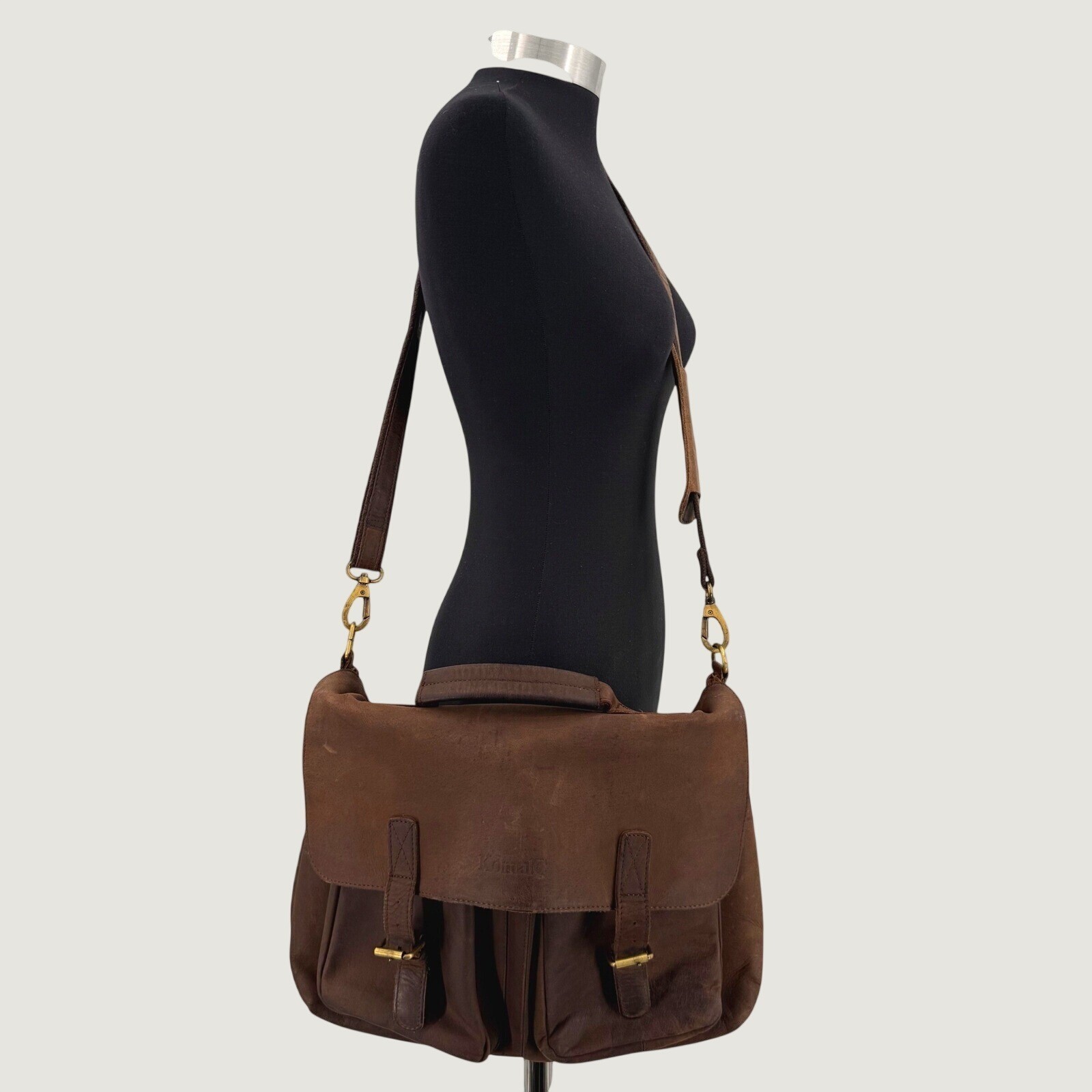 KomalC Brown Buffalo Leather Messenger Bag Satchel Laptop Briefcase Crossbody