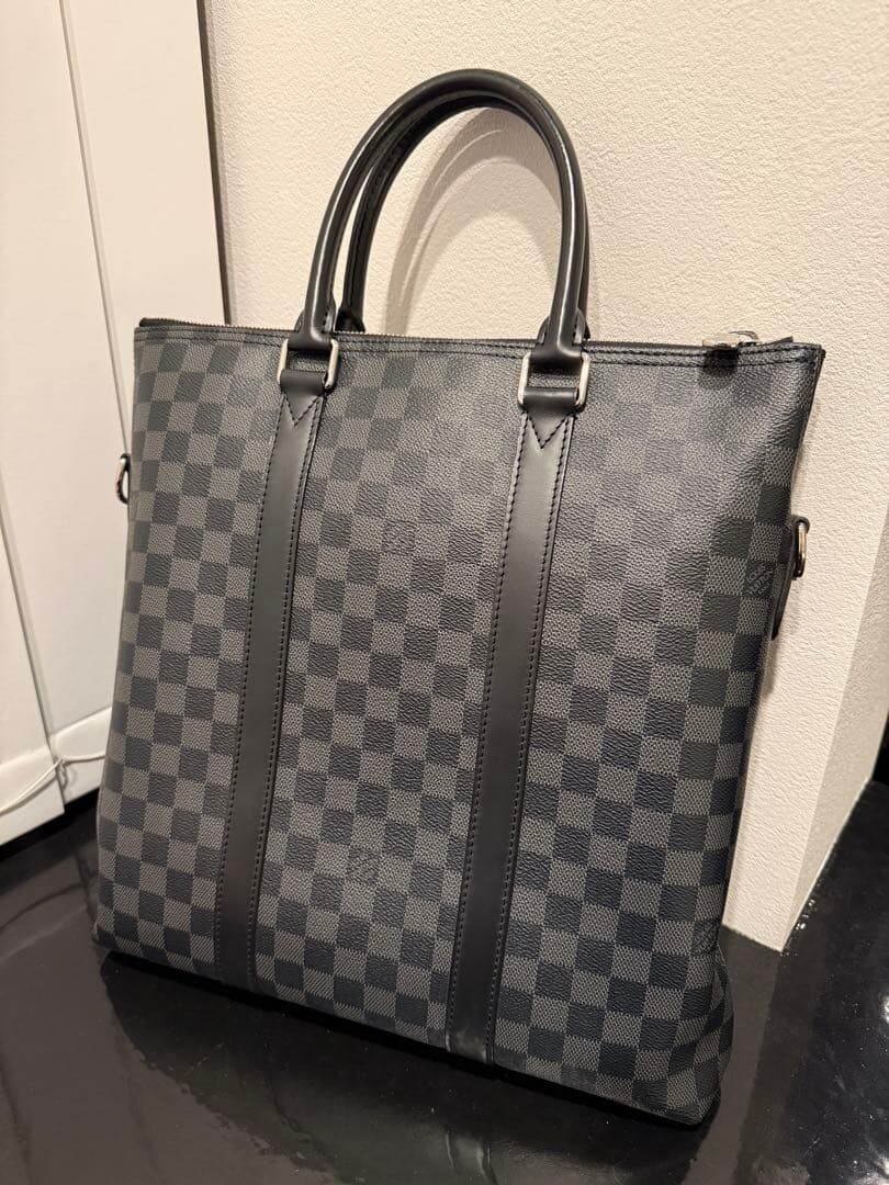 Louis Vuitton Damier Graphite Anton Tote Black Leather Men Bag Authent