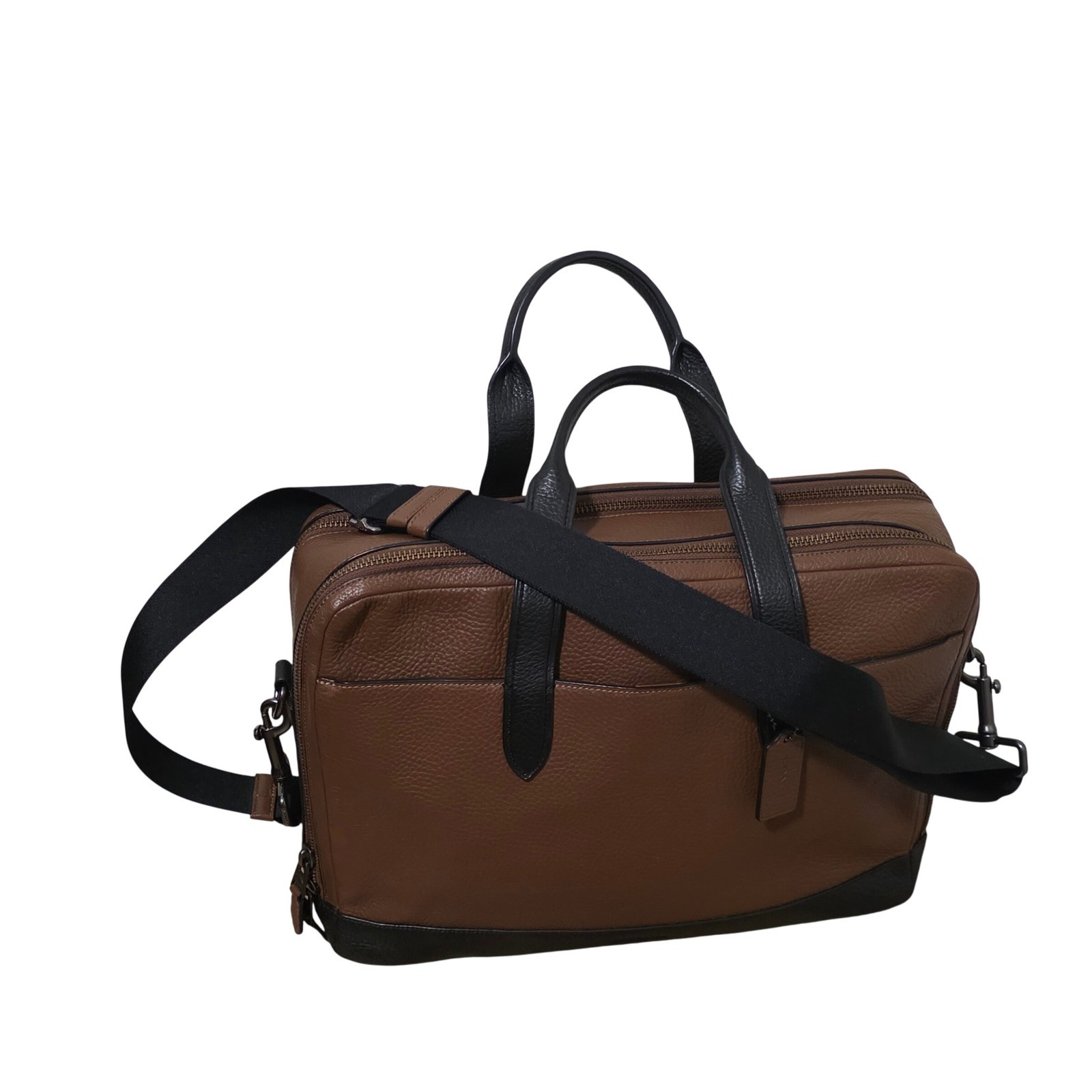 Coach Hamilton Pebble Brown Leather Double Zip Men’s Leather Briefcase F27617