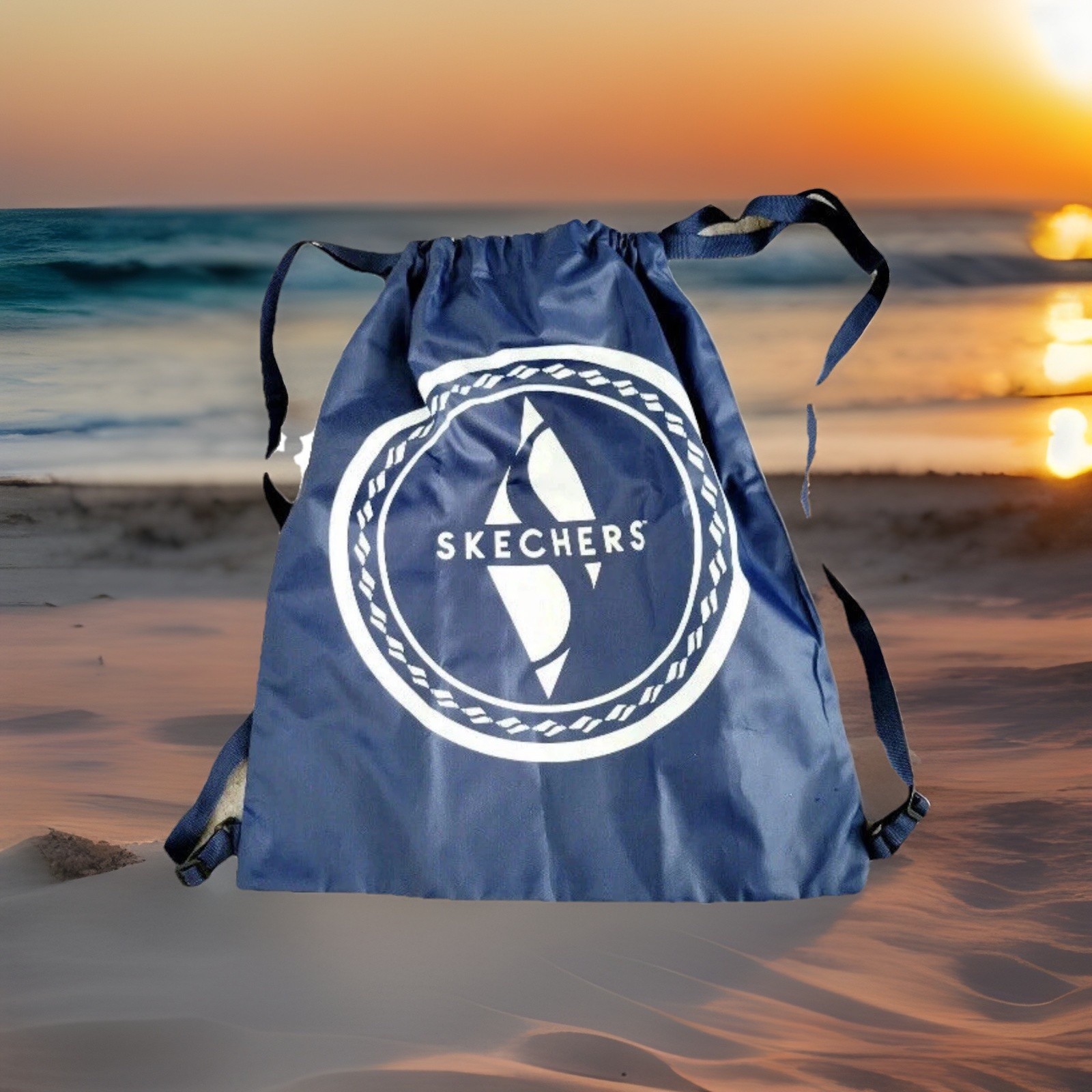 Skechers Nylon Drawstring Bag / Backpack / Gym Bag Tote Sack Navy Blue