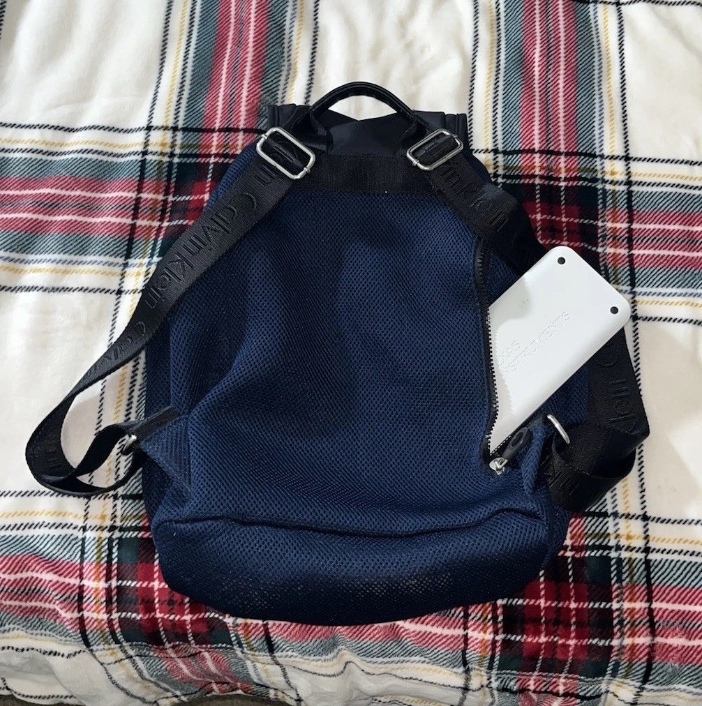 Calvin Klein Blue/Black Small Backpack Drawstring Buckle, Pockets, Lined