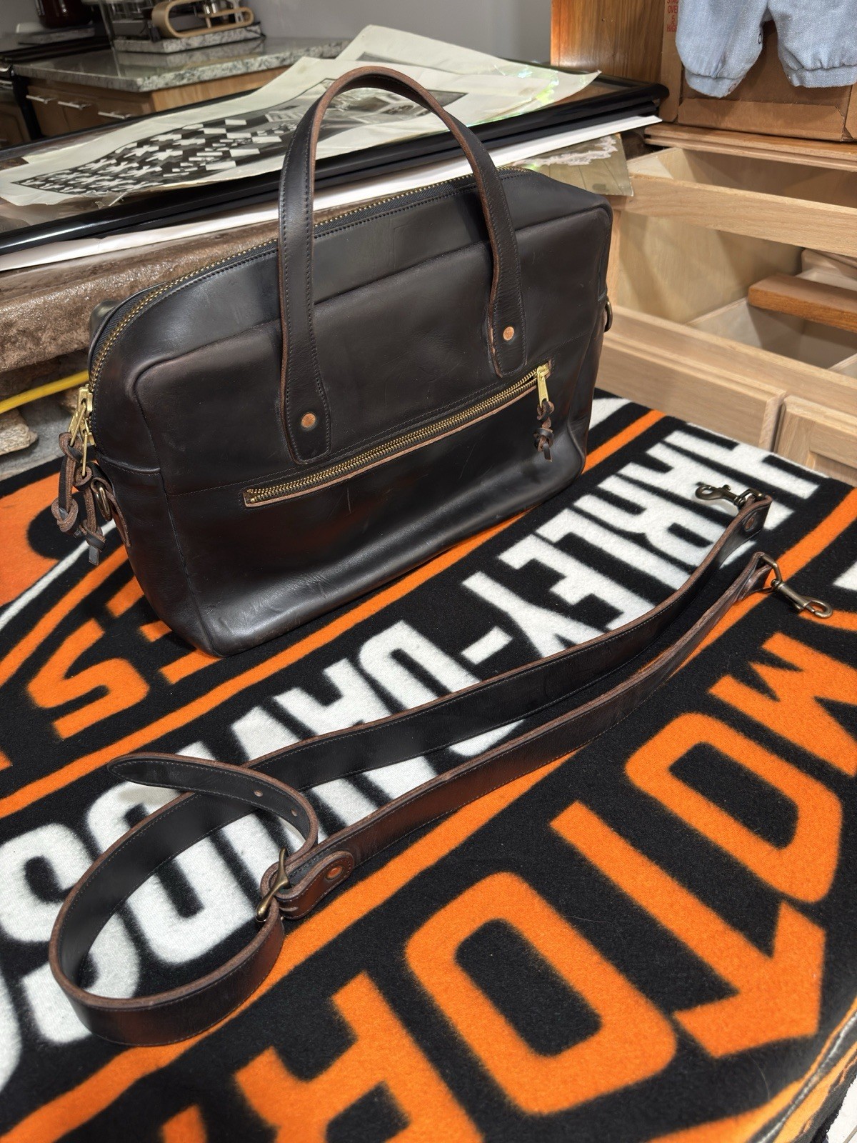 Loyal Stricklin Black Zip Briefcase/Document Case w/ Removable Shoulder Strap
