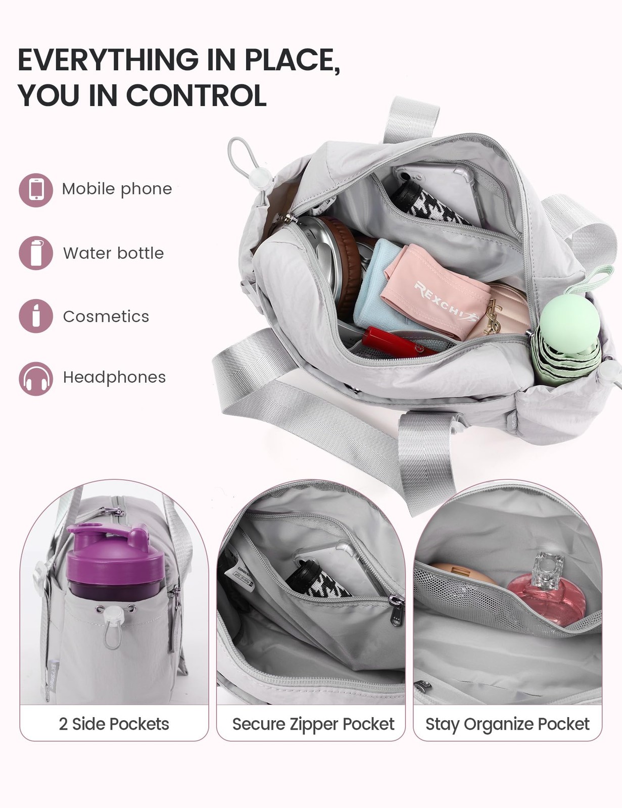 Mini Gym Bag Small Duffle With Wet Compartment Lightweight Compact Grey Purse