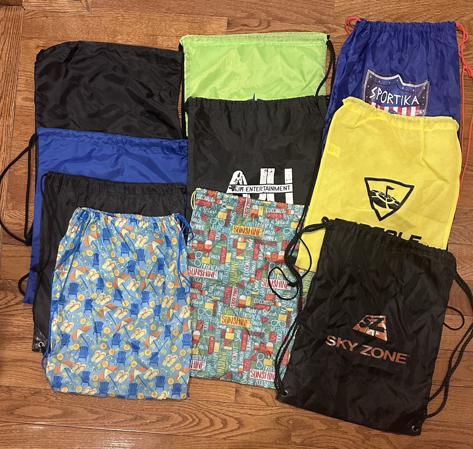 Lot of 10 Assorted Logo/Branded/Unbranded String Bags