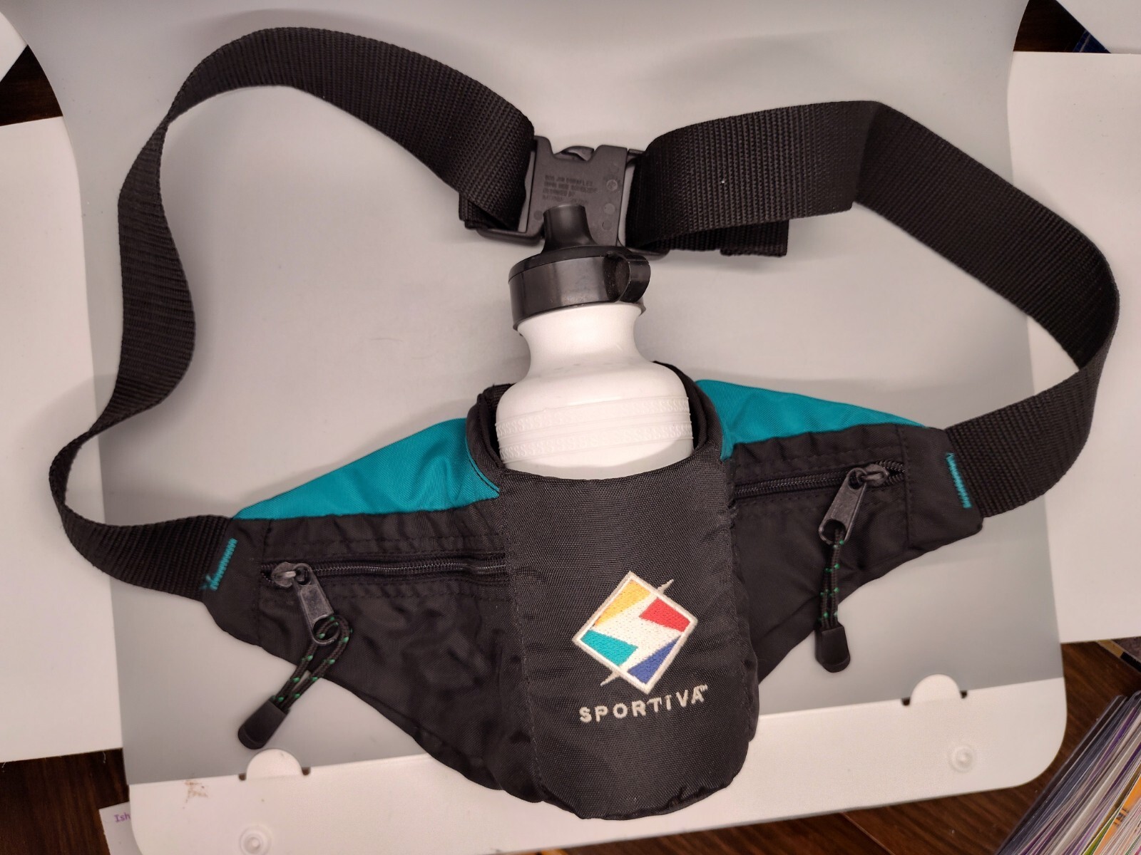 Sportiva Waist Bag Fanny Pack w Bottle Holder & Double Zipper Pockets Adjustable