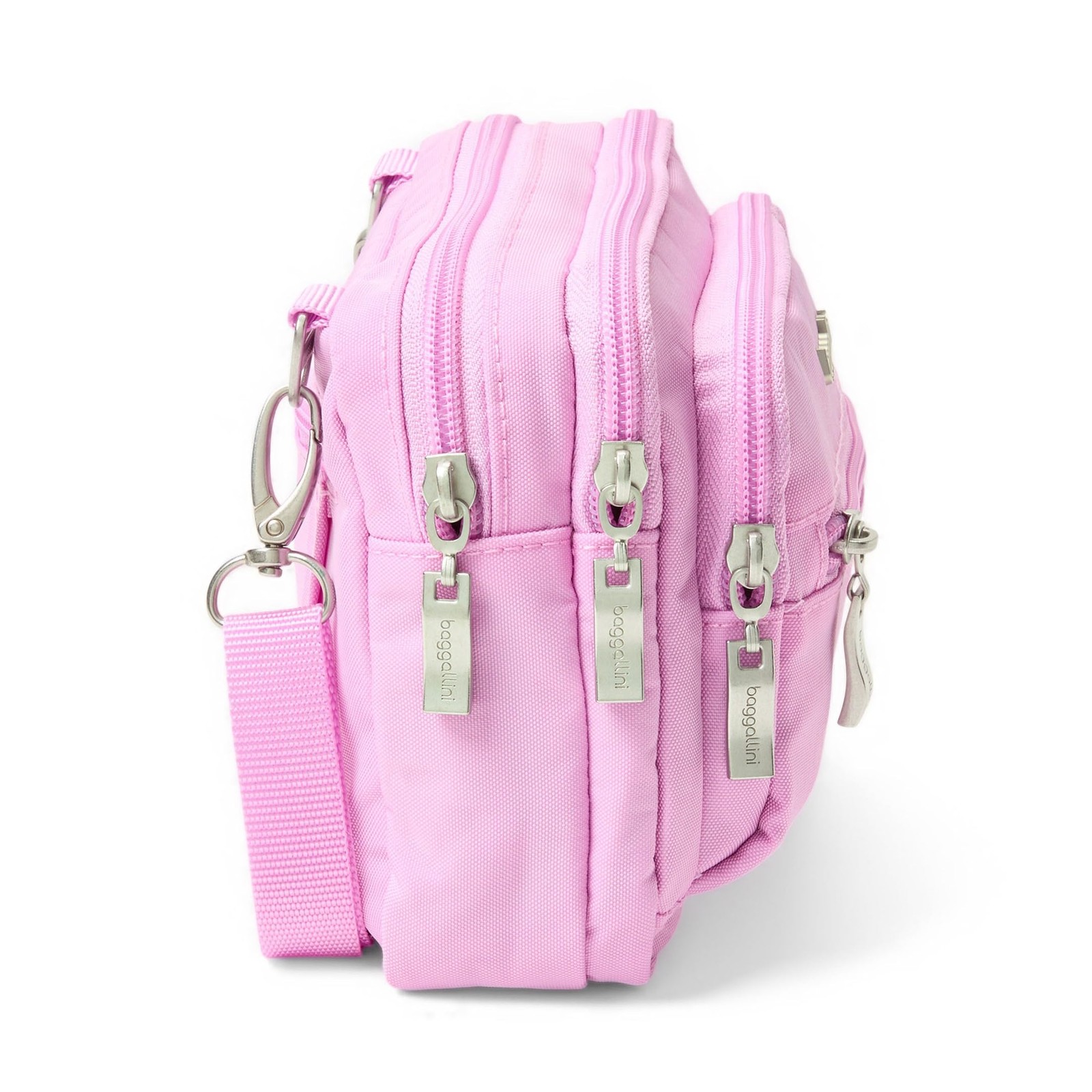 Baggallini Triple Zip Small Crossbody Bag for Regular Strap, Hibiscus Pink