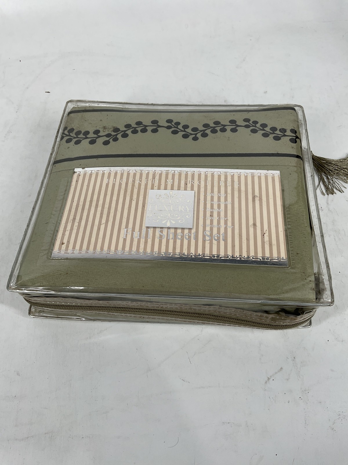 Cathay Home Fashions Luxury Flock Microfiber Full Sheet Set, Sage Full U1
