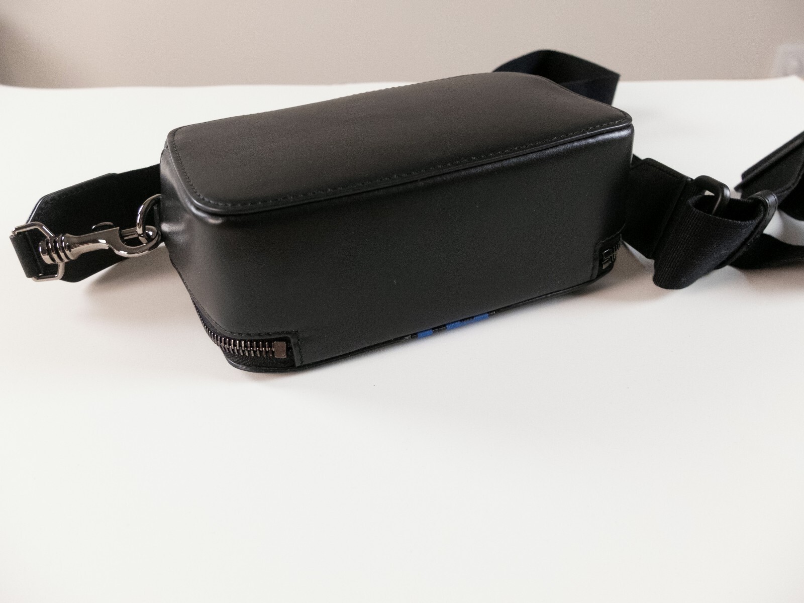 (NO CUSTOMS TAX) VERSACE La Greca Greek key black leather crossbody camera bag