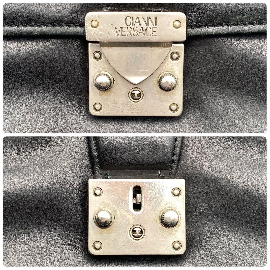 Gianni Versace Leather Briefcase Black Business Bag 30x21x8.5cm Auth From Japan