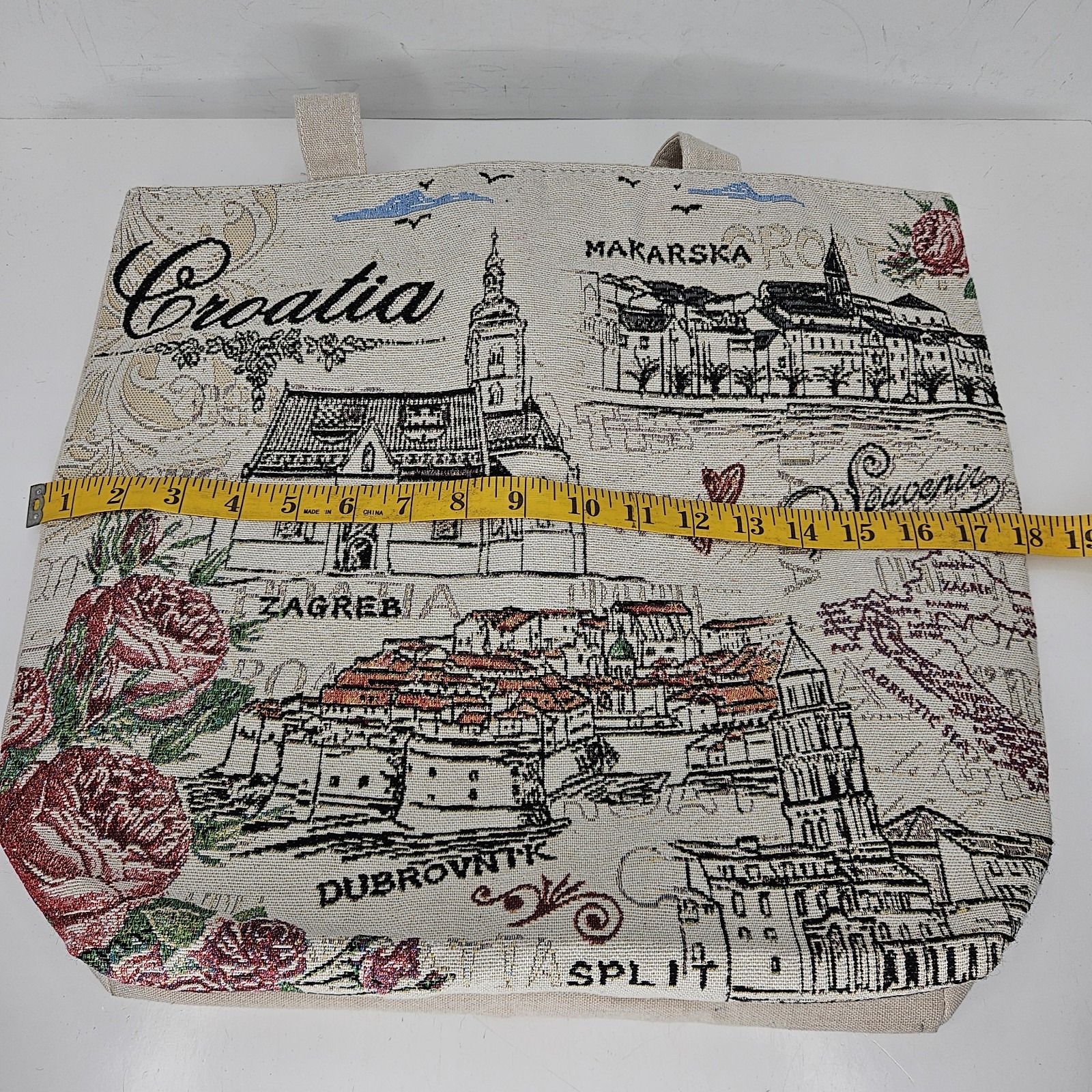 Croatian Canvas Embroidered Travel Tote Bag Travel Stamp European Zipper Pocket