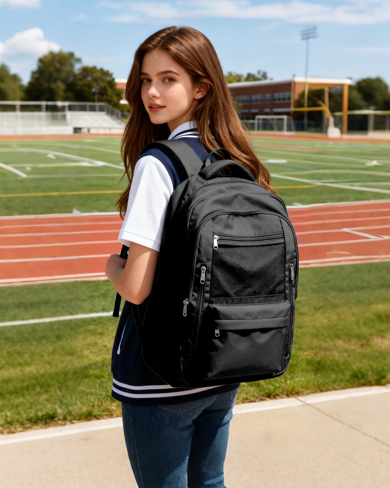 Cute High School Backpack Large Capacity Middle School Bag Waterproof Black