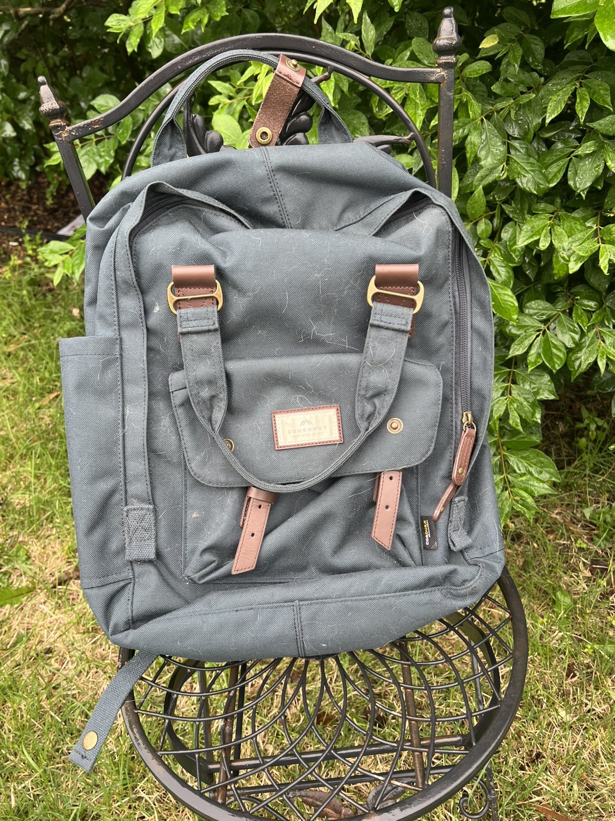 Doughnut macaroon Outdoor Adventure Backpack navy Blue Nylon Leather Daypack