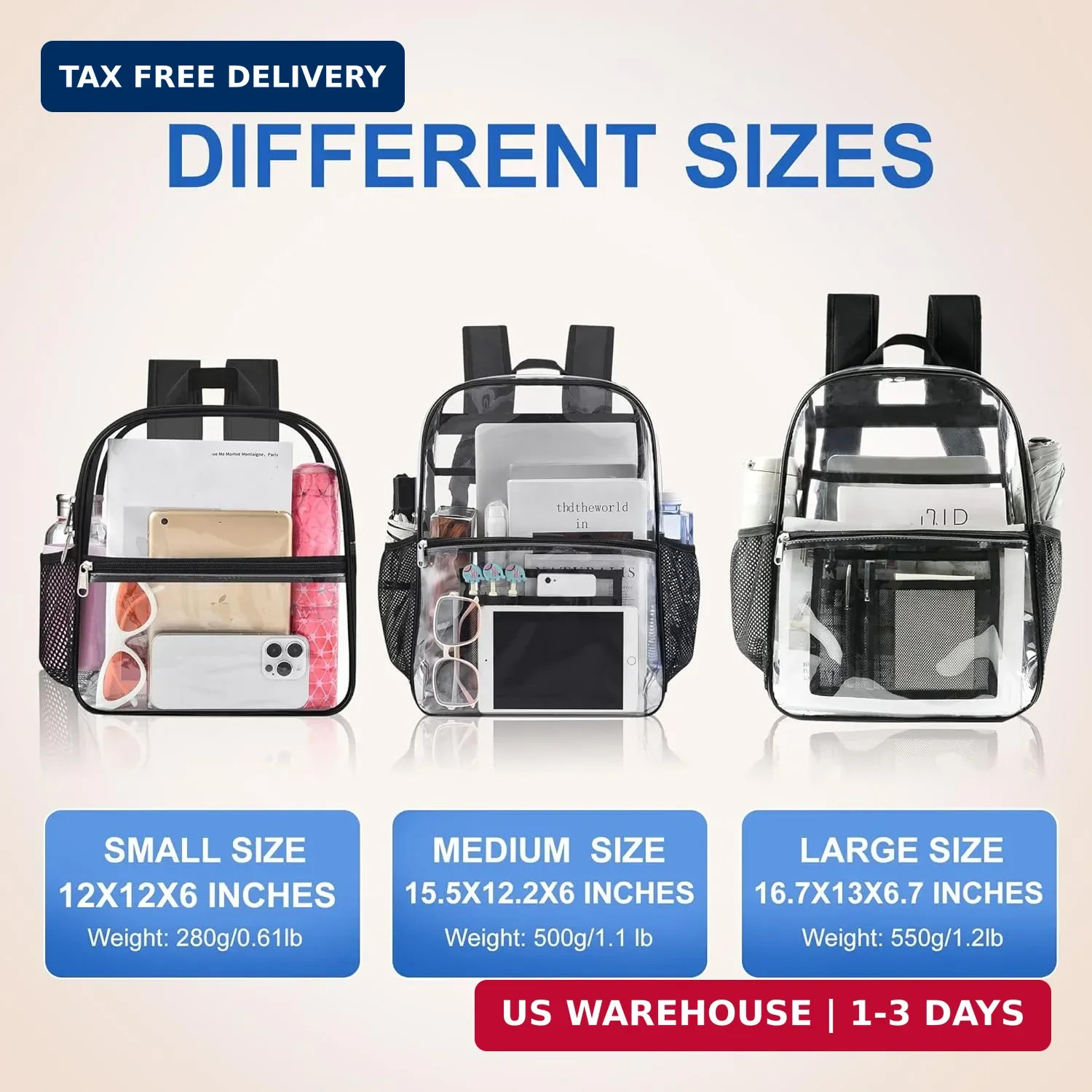 USPECLARE Clear Backpack for Stadium Approved 12×6×12, Water proof Clear Bag for