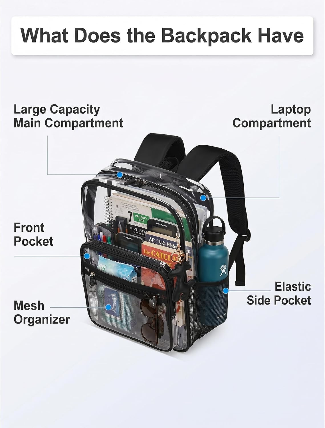 Clear Backpack Bookbag for School 20L Transparent Backpacks Heavy Duty See throu