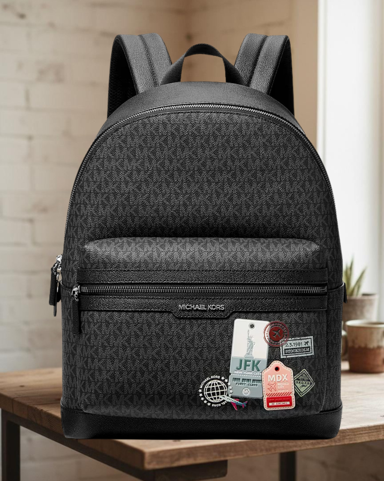 Michael Kors Cooper Medium Embellished Signature Logo Travel Backpack Black Men