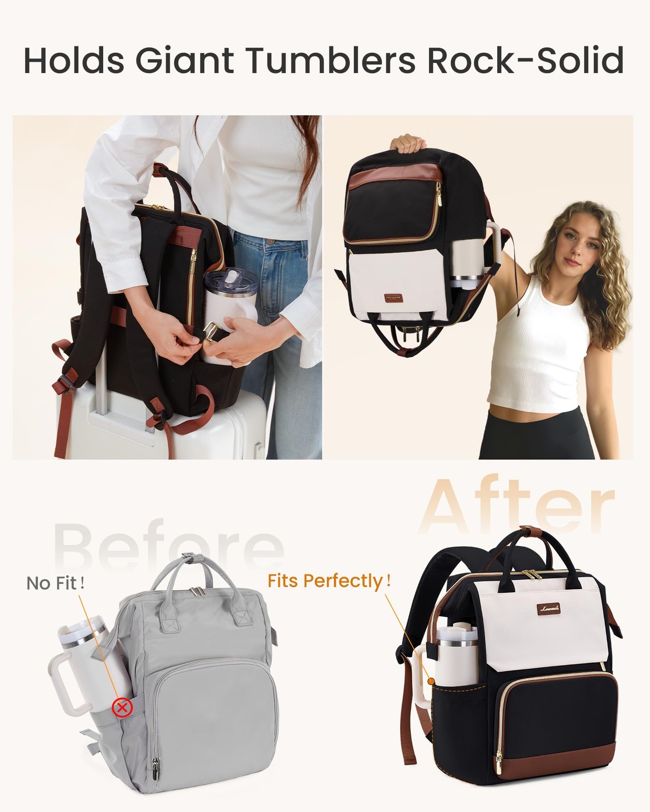 LOVEVOOK 15.6 inch Waterproof Laptop Backpack Women Tumbler Holder Purse