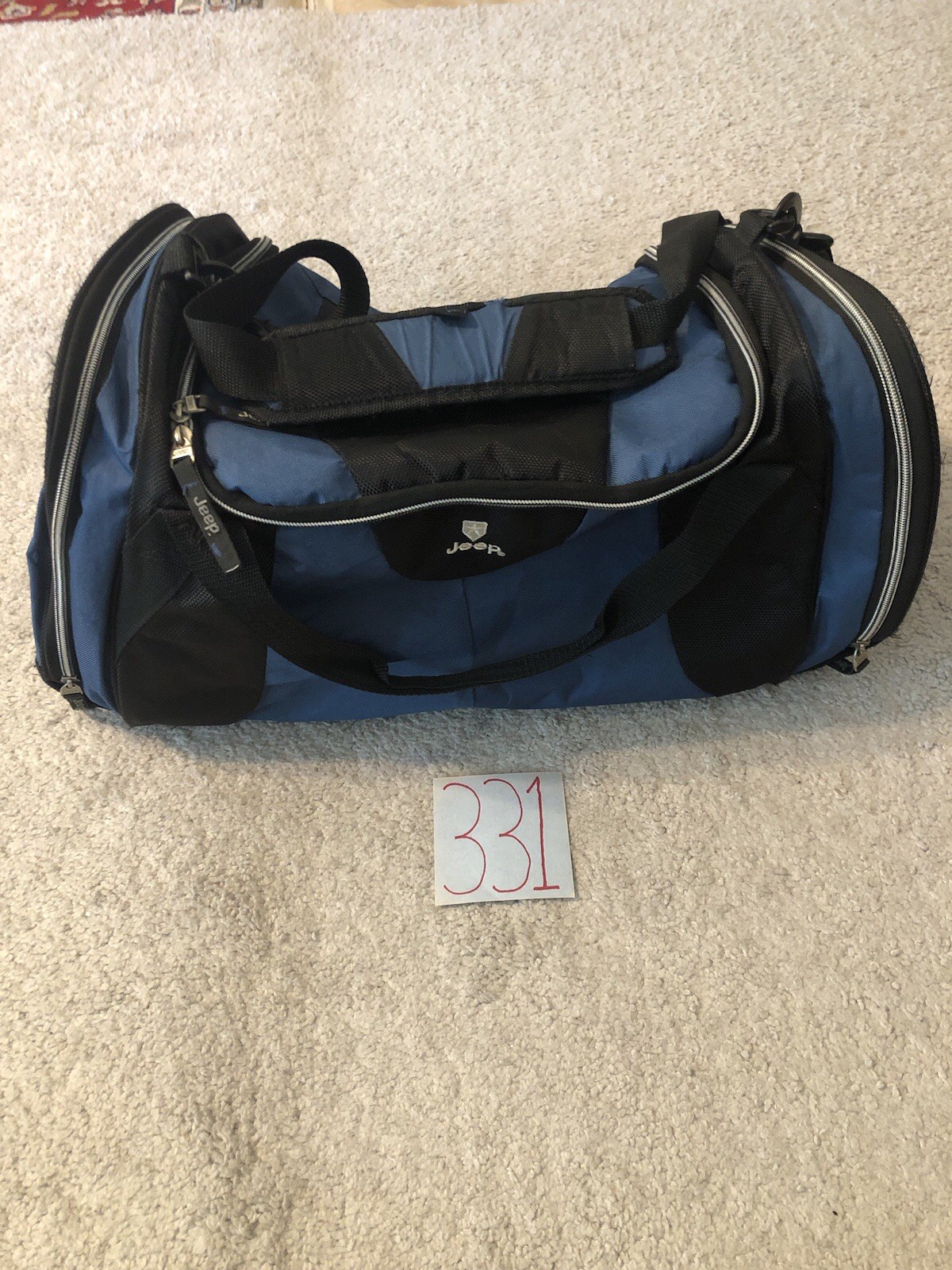 Vintage Official Jeep SUV Travel Equipment Duffel Large Bag Pockets Black Blue