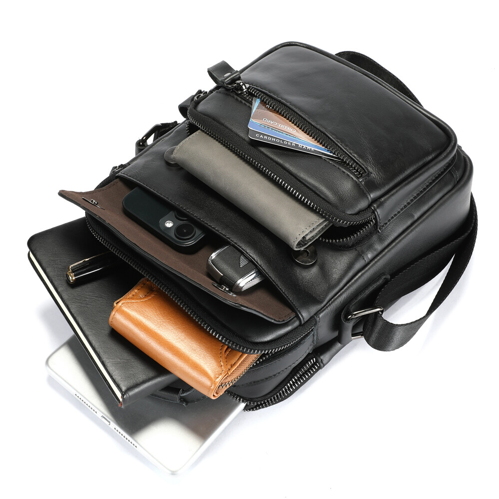 Men’s Genuine Leather Crossbody Bag Small Shoulder Messenger Bag for Work Travel