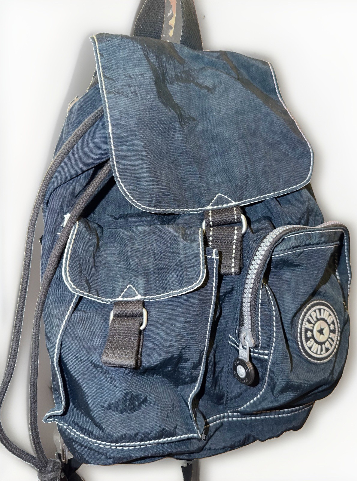 KIPLING Blue Drawstring Backpack Adjustable Strap Inner/Outer Pockets Zip