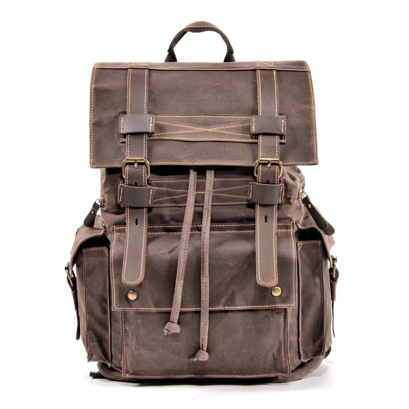 Retro Oil Wax Canvas Backpack Large Capacity Outdoor Travel Bag Leisure Knapsack