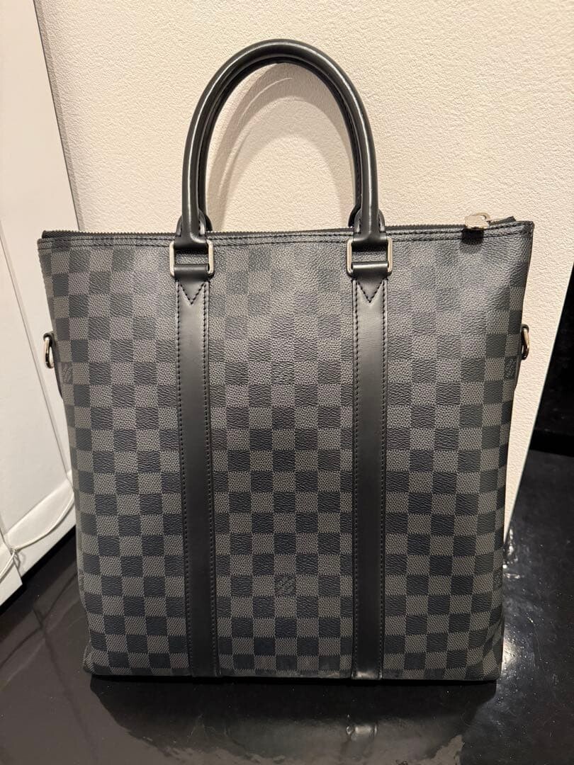 Louis Vuitton Damier Graphite Anton Tote Black Leather Men Bag Authent